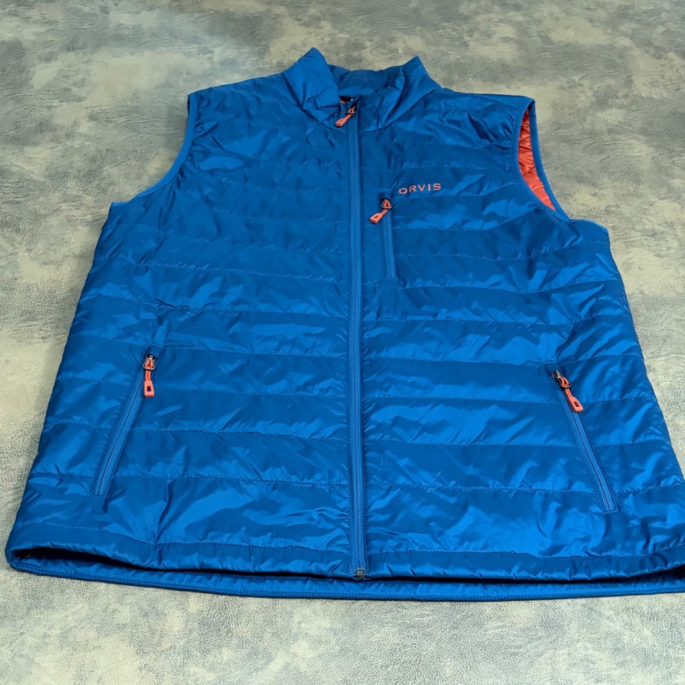 Orvis Puffer Vest Mens Large Blue Quilted Zip Up Lightweight Outdoor 7283